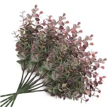 1/3/60pcs Artificial Eucalyptus Branches, Artificial Green Frosty Eucalyptus Leaves, Decorative Faux Plants, Suitable For Table Centerpiece Decoration, Rustic Wedding Home Green Decor - Gray Purple - View 4
