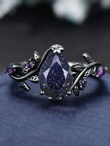ZHIXUN 2pcs Gothic Punk Style Inlaid Blue Purple Synthetic Zirconia Ring For Women's Party Gift Accessories - Ring - View 1