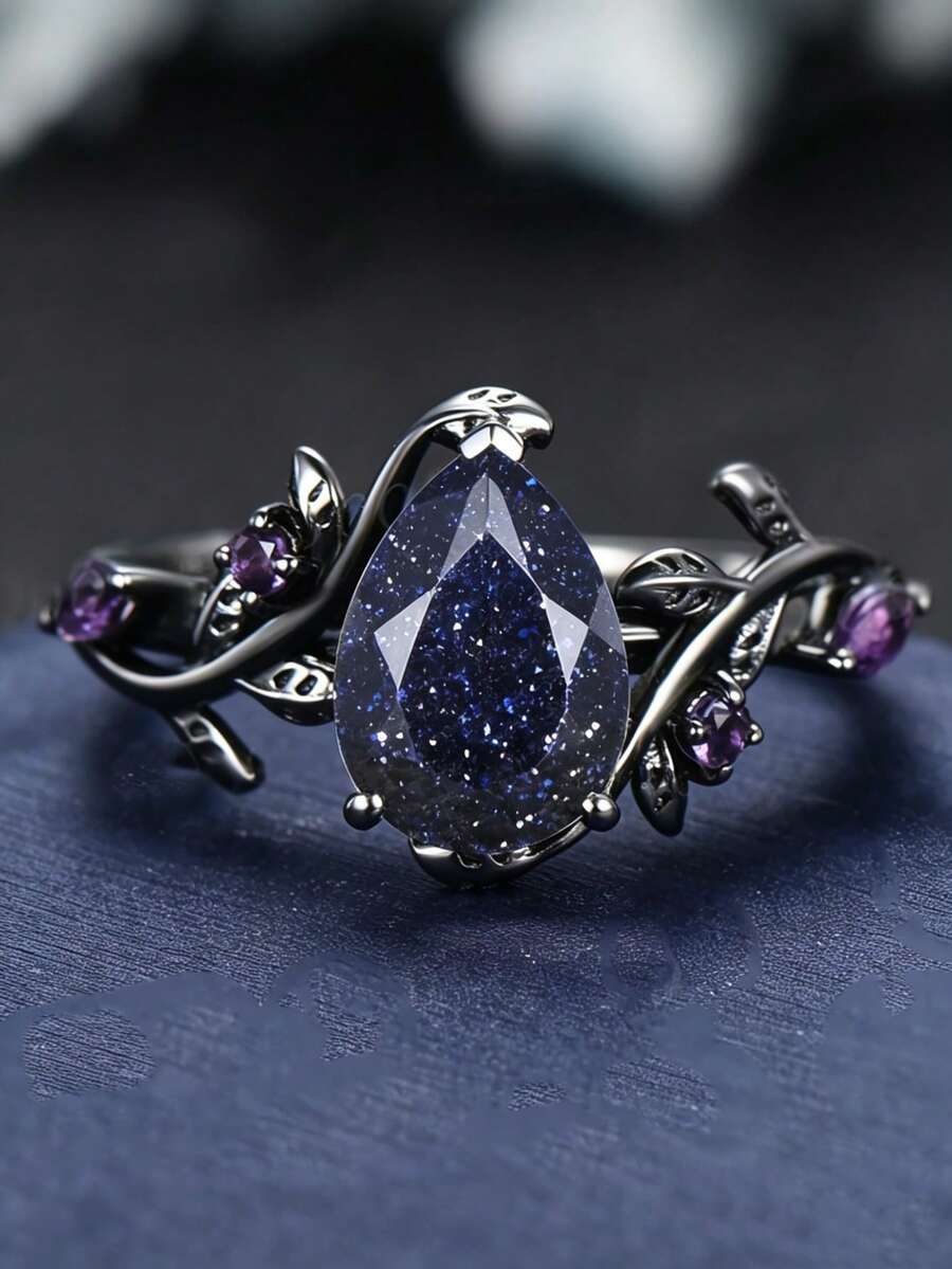 ZHIXUN 2pcs Gothic Punk Style Inlaid Blue Purple Synthetic Zirconia Ring For Women's Party Gift Accessories - Ring - View 1