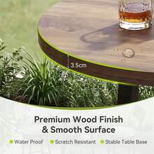 LITTLE TREE 90cm Round Bar Table, Counter Height Pub Table With Storage Shelves, Sturdy Metal Frame Brown Dining Table For Kitchen & Small Spaces - Brown - View 7