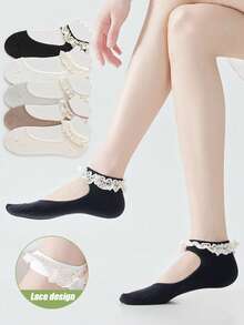 1/2/3/5 đôi tất nữ cổ ngắn ren đen trắng, tất mỏng dễ thương có nơ ren, kiểu dáng ballet, mùa xuân/hè. - Nhiều màu - Xem 5