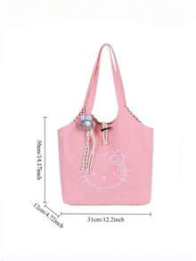 SANRIO 1pc Large Pink Velvet Hello Kitty Handbag, Cute & Charming Shoulder Bag, Multifunctional Daily Tote, Fashion Handbag, Suitable As Gift For Birthday, Valentine's Day, Parties, Graduation Season - Multicolor - View 7