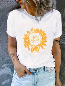 Camiseta de manga corta sobredimensionada - cuello redondo suave Top de verano casual con H-Line relajado ajuste, suelto cómodo blanco tee para el salón, entrenamientos, traje casual y pijamas - transpirable -como la camiseta impresa (lavable a la máquina) - Blanco - Ver 2