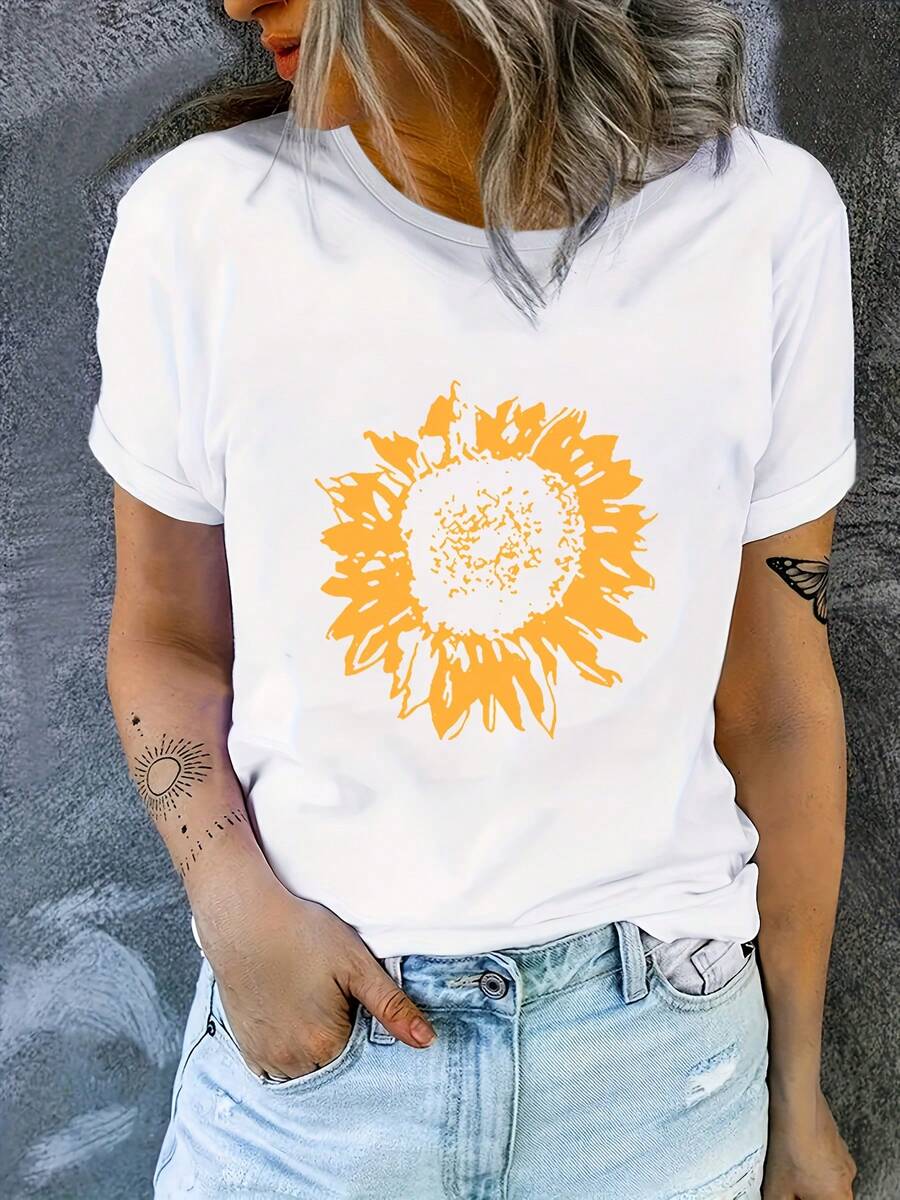 Camiseta de manga corta sobredimensionada - cuello redondo suave Top de verano casual con H-Line relajado ajuste, suelto cómodo blanco tee para el salón, entrenamientos, traje casual y pijamas - transpirable -como la camiseta impresa (lavable a la máquina)