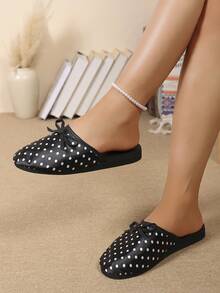 New Korean Style Polka Dot Bow Closed-Toe Soft Sole Comfortable Versatile Slip-On Women's Shoes - Black - View 5