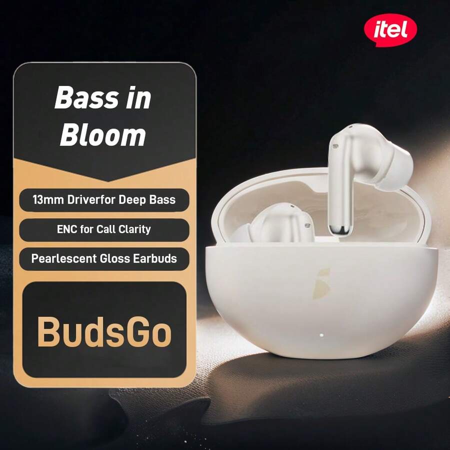 Itel IEW-64 BudsGo Wireless Headphones, 40ms Low Latency Game Mode, 13mm Dynamic Bass Driver, LED Digital Display Case, 30H Battery Life With Fast Charge - View 1