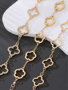 3pcs Set Elegant Hollow Clover Rhinestone Decorated Bracelet, Classic & Versatile Gold-Tone Girl Bracelet Set - Multicolor - View 3