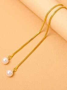 1pc Sexy Pearl Back Chain, Fashionable Beach Ocean Body Jewelry Chain - Gold - View 3