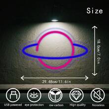 1个霓虹星球灯,LED灯,霓虹灯墙饰,带USB供电,适用于卧室、派对、婚礼、游戏室(不含电池) - 玫紅,藍 - 查看 2