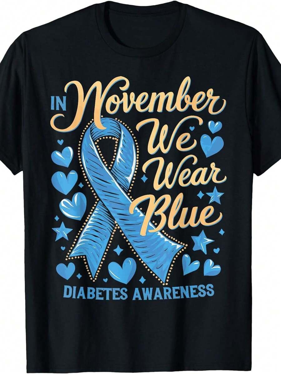 Plus-Size Black Crewneck T-Shirt para mujeres, con un diseño de conciencia en azul para noviembre, hecha de tela 180G y lavable en máquina