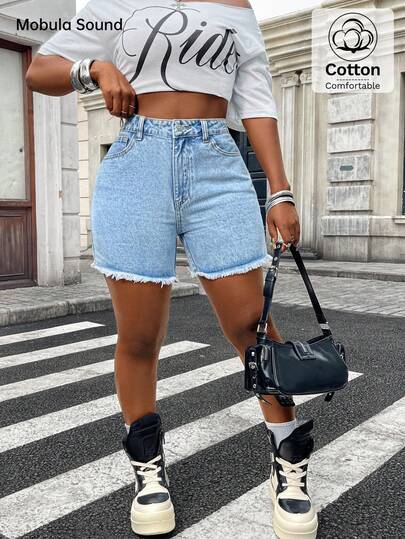 Shorts vaqueros casuales lavados Mobula Sound, versátil moda para primavera/verano, adecuado para vacaciones, viajes diarios y viajes