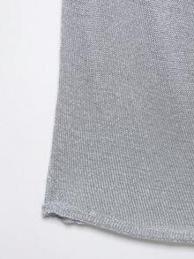女士春夏派对风露背高领吊带连衣裙，修身针织迷你连衣裙 - 銀色 - 查看 5