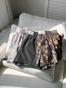 Set de 3 shorts casuales con estampado de lunares, estampado de leopardo claro y estampado de leopardo marrón oscuro, de tela tejida, adecuados para uso diario, set de shorts con estampado de camuflaje, adecuados para el uso diario, citas, fiestas, otoño/invierno/verano, Navidad, Año Nuevo, Acción de Gracias, fiestas, bodas, playa, ceremonias de graduación, moda, elegante, casual, salidas, citas, reservas, viajes, brillante, Día de San Valentín, elegante, vacaciones, casual, Y2K, salidas, ceremonias de graduación y otras ocasiones. - Gris Oscuro - Ver 3