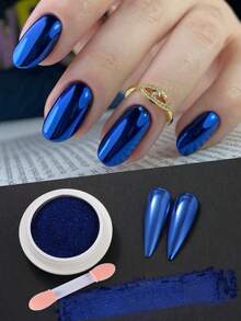 1 Box Blue 4th Of July Metallic Mirror Nail Powder, Metallic Glitter Nail Art Design, DIY Holiday Matte Nail Powder Supplies - Blue - View 2