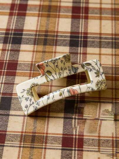 1 pieza Pinza de pelo cuadrada con estampado floral minimalista, accesorio de pelo elegante para mujeres