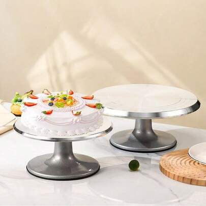10/12 pouces Plateau tournant à gâteau, fabriqué en alliage d'aluminium robuste, rotation fluide, avec un tapis antidérapant en silicone, outil de cuisson idéal pour les boulangers à domicile, les pâtisseries et les cuisines de restaurants, couleur aléatoire du tapis antidérapant