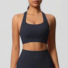 Sujetadores de Yoga para Fitness para mujer, ropa interior Sexy con tirantes, belleza en la espalda, Push Up, deportes, Top corto para correr, ropa de Yoga: 100500868 - Negro - Ver 1