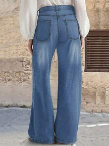 New Women Multi-Button Wide Leg Casual Jeans - High Quality Denim, Fashionable And Comfortable Spring - Light Blue - View 2