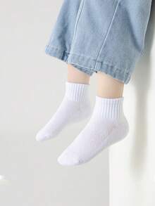 5雙白色網眼兒童襪，男女童運動中筒襪，透氣網布，時尚經典百搭，開學季適用 - 彩色 - 查看 5