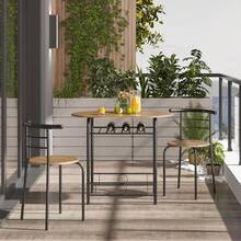 Modern 3 Piece Dining Table Chairs Set For Small Space Kitchen Breakfast Nook With Steel Legs Storage White Compact Dining Furniture - Brown - View 2