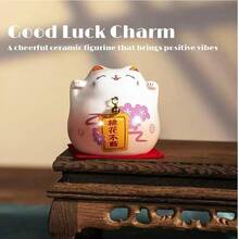 Pink Maneki Neko Lucky Cat – Ceramic Fortune Cat Figurine For Wealth, Love & Good Luck - 1PC - 查看 9