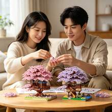 2229pcs Mini Particle Japanese Cherry Blossom & Peach Flower House Building Blocks, DIY Micro Particle Architecture Model, ABS Material Desktop Decor, Perfect Gift For Halloween/Thanksgiving/Christmas - Multicolor - View 1