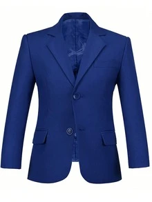 10-16 Years Old Boys Suit Jacket With Button Jacket Set, Lapel Formal Suit, Dark Blue - Royal Blue - View 2