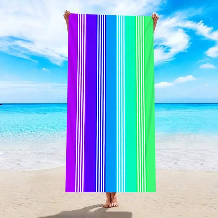 1 toalla de playa grande a rayas coloridas de moda, toalla de playa de natación absorbente de secado rápido, disponible en varios colores - ST424 - Añade 2