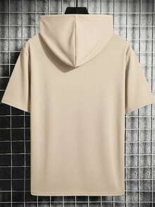 FRACTYR Men's Summer Casual Solid Color Hoodie And Drawstring Waist Shorts Set - Apricot - View 4