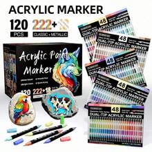 Bộ 48 màu, 24 bút vẽ acrylic hai đầu, đầu nhọn, khô nhanh, có thể nạp mực lại, thích hợp để vẽ trên đá, trứng, gỗ, gốm sứ, đồ dùng cần thiết cho năm học mới. - Bộ - Xem 2