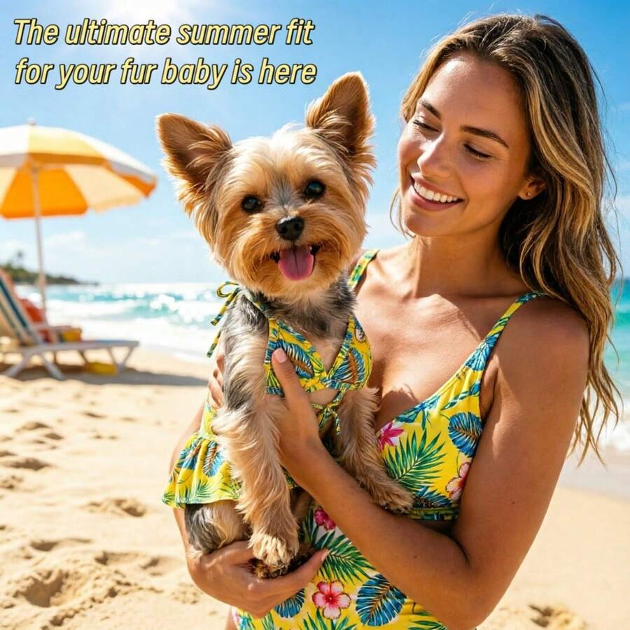 Conjunto de bikini de ropa de baño ajustable para mascotas, adecuado para perros y gatos pequeños/medianos, estilo de vacaciones en la playa para ropa de verano para mascotas - Multicolor - Ver 1
