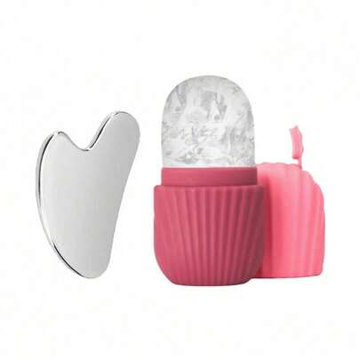 1 Ice Roller + 1 Gua Sha Board Set: Helps Reduce Puffiness, Remove Blood Stasis, Unblock Meridians, Reduce Wrinkles, Improve Skin Texture, Maintain Skin Elasticity, And Brighten Complexion. Ice Massage Can Also Relieve Body Aches And Fatigue. Suitable For Home Skincare, Spa, Travel, School, And Office Use. A Great Beauty And Skincare Gift For Birthdays, Holidays, And Anniversaries; Beauty Tools, Esthetician Supplies, Ice Rollers, Ice Trays, Facial And Body Massage Tools, Facial Beauty Products.