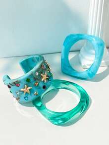 3pcs/1pc Exaggerated Geometric Bracelet Set, Daily Wear, Party, Vacation, Bohemian Style Versatile Accessory - Multicolor B - View 5