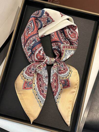 1 chiếc khăn vuông bằng satin in họa tiết Paisley cổ điển, kích thước 70cm, kiểu dáng Bohemian dành cho nữ, phụ kiện thời trang đa năng.