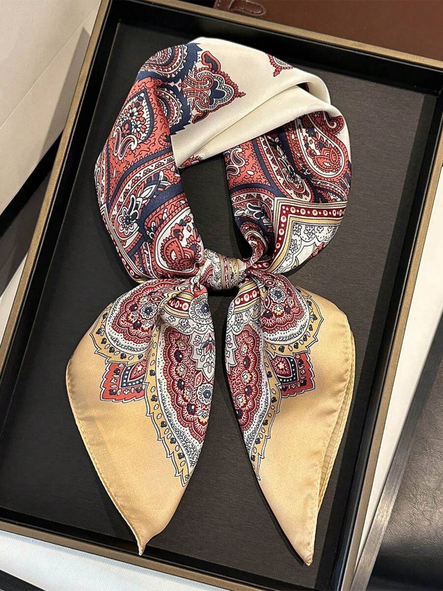 1 Piece 70cm Vintage Paisley Print Satin Square Scarf, Women's Bohemian Style Neck & Head Bandana, Multi-Use Fashion Accessory,Accessories,Holiday - Multicolor - View 1