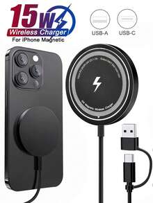 15W 超薄无线充电器，磁吸式快充板，铝合金外壳，1米线缆，Type-C + USB 双接口二合一，兼容 17、16、15、14、13、12 Pro/Plus/Pro Max 等智能手机，无线充电板 - 彩色 - 查看 4