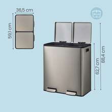 SONGMICS Trash Can, 2 X 8 Gallon (2 X 30 L) Double Compartment Garbage Can For Recycling, Stainless Steel, With 15 Liner Bags, Soft-Close Lids, Removable Buckets, Pedals, Silver ULTB160EZ01 - Bạc - Xem 4