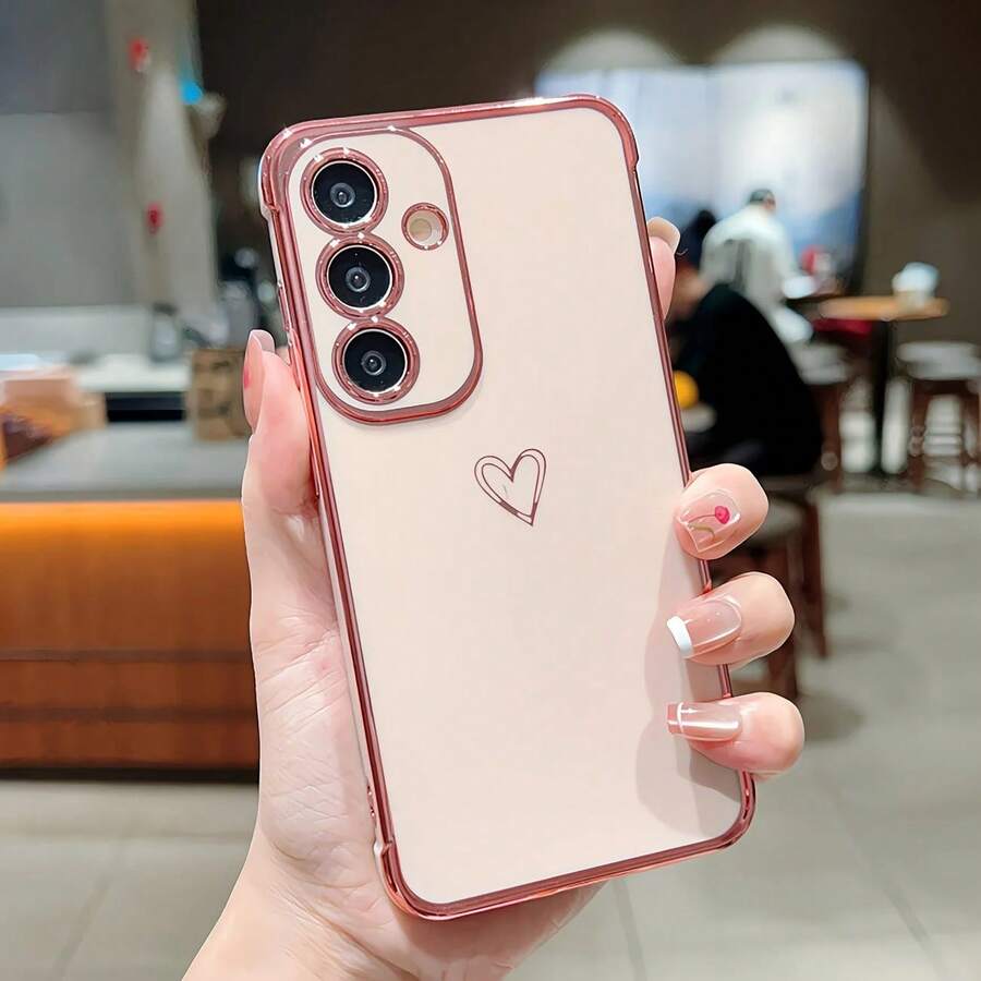 适用于三星 Galaxy A56、A55 5G、A54 5G、A36、A35 5G、A34 5G、A26 5G、A25、A16 5G、A15 5G、A15 4G、A14 5G 的奢华镀金心形摄像头保护壳，男女通用设计，也适用于 Galaxy S26 Ultra、S24、S25 FE、S23、S22、S21 Plus。 - 粉色 - 查看 1