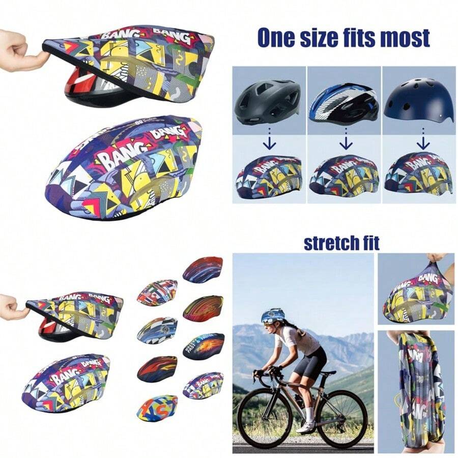 SANDIAN, funda para casco de ciclismo y ciclismo, ajuste elástico para la mayoría, transpirable, botón de bloqueo con cordón extra, duradera, cubierta de equipo para bicicleta deportiva, bicicleta de - BANG BANG - Ver 1