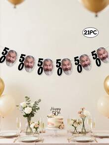 7/14/21 piezas Pancarta personalizada de cumpleaños de hito, foto personalizada, pancarta con rostro personalizado para fiesta de 30/40/50/60/70 años, un toque hilarante para la celebración de cumpleaños, la decoración de fiesta de hito talla grande divertida - Multicolor - Ver 8