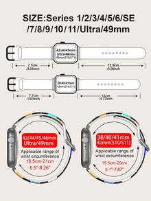 1條黑色彩虹足球圖案印花矽膠錶帶，中性時尚矽膠錶帶，適用於Apple Watch 38mm 40mm 41mm 42mm 44mm 45mm 46mm 49mm，適用於Apple Watch Series Ultra/S11/S10/SE/8/7/6/5/4/3/2/1，適合足球賽事運動智慧手錶錶帶配件 - 彩色 - 查看 6
