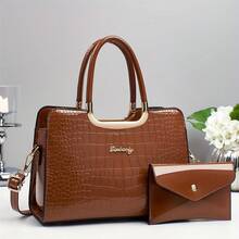 New 2026 Women's Handbag:  Embossed Crocodile Pattern Handbag, Stylish Glossy Leather, Luxury Tote Bag/Mother Bag - màu nâu - Xem 1