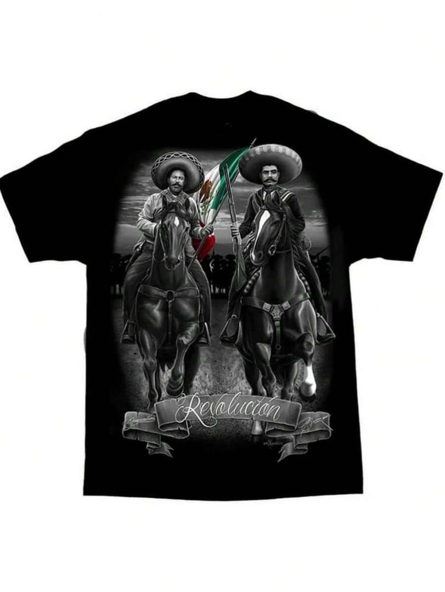 [Soft 100% Cotton] Pancho Villa Revolucion Mexico Chicano Art David Gonzales DGa T-Shirt, Men And Women's Clothing - Hoodie, Tee And Sweatshirt Full Size S-5XL - White - View 1