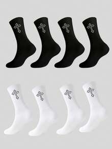 1/2/5/8/10 pares de calcetines de media caña de unicolor negro y blanco versátiles y cómodos para hombres - Multicolor - Ver 5