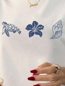 Women's Casual Short-Sleeved Round Neck T-Shirt With Leopard Print, For Summer - 白色 2 - 查看 4