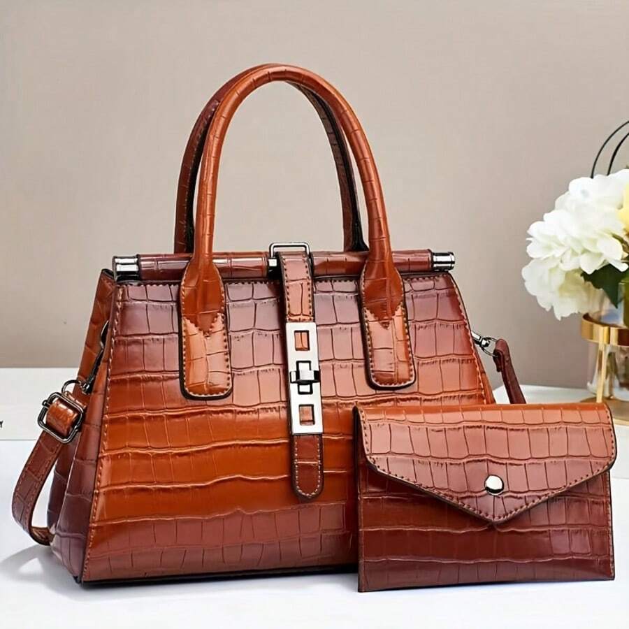2026 New Fashionable Color-Blocked Women's Bag, Cross-Border Stone Pattern Shoulder/Crossbody Bag, High-Quality Shoulder/Crossbody Bag, Fashionable Handbag For Women - màu nâu - Xem 1
