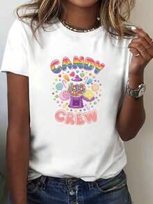 CANDY CREW Short-Sleeved Crew Neck T-Shirt, Perfect For Casual Wear In Spring And Summer, Designed For Women - White - View 1