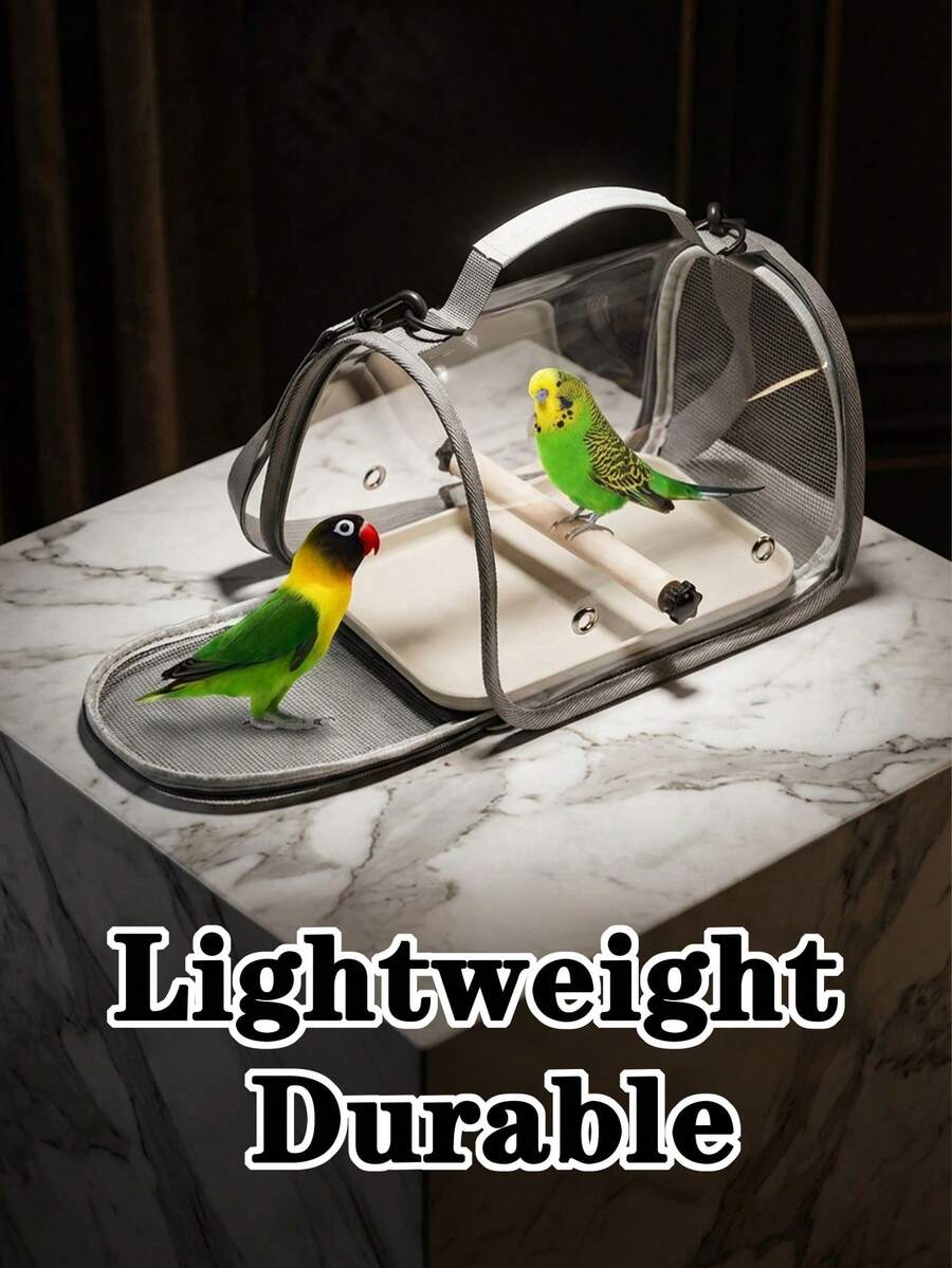 Portable Pet Travel Cage, Suitable For Parrots, Pigeons, Sparrows, Hamsters, Lizards, With Zipper Closure, Breathable, Transparent Bird Carrier Backpack, Equipped With Wooden Frame, Plastic Base, Adjustable Shoulder Strap And Breathable Mesh Design, Suitable For Parrot And Bird Toys