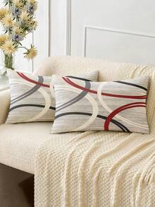 2pcs Bohemian Style Vintage Throw Pillow Covers, Minimalist Line Pattern Cushion Covers With Invisible Zipper, Machine Washable, Home Decorative Pillow Shams For Sofa, Living Room, Bedroom, No Pillow Insert - Multicolor - View 6