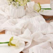 1pc Ivory Table Cloth, 13ft (4m) Farmhouse Table Runner, 157 Inch (400cm) Spring Decor Easter Dining Table Center Piece, Wedding Boho Baby Shower Birthday - White - View 2